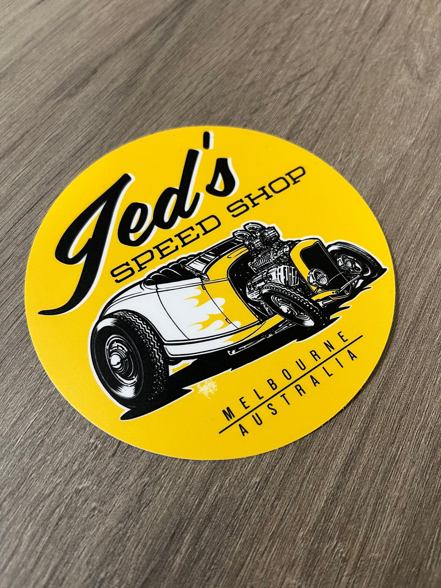 JEDS SPEED SHOP STICKER YELLOW